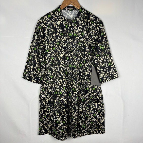NWT Tuckernuck Women Verdant Iris ¾ Sleeve Mini Shirt Dress Sz M Black Cotton - Picture 3 of 16
